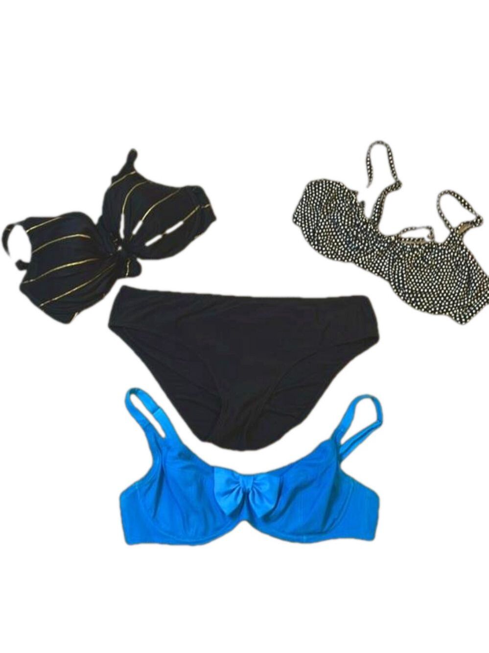 Mix & Match M/L Bikini: 3 Tops with Underwire (fit 34-36C) Black Bottoms M/L